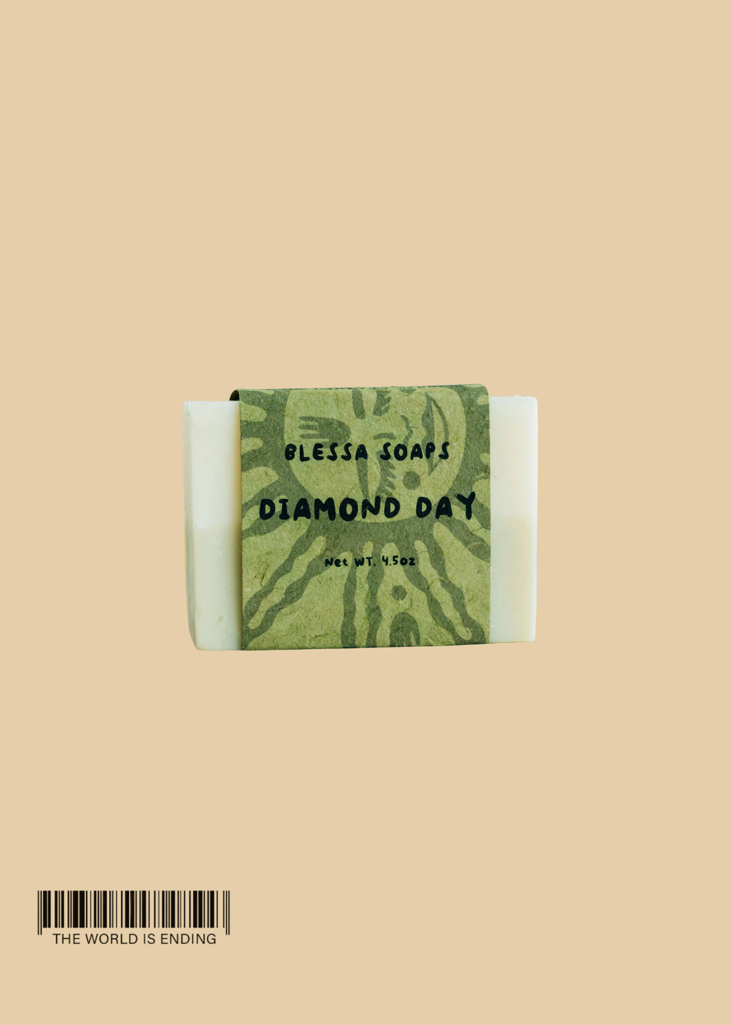 A bar of soap labeled 'Diamond Day' from Blessa Soaps, featuring a green and white design.